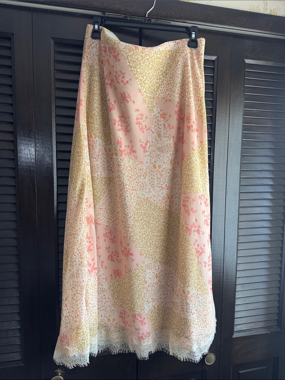 Floral Patchwork Maxi Skirt in Soft Pink and Cream